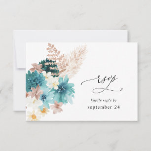 Turquoise & Blush Pink w Meal RSVP 2 Card