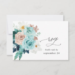 Turquoise & Blush Pink w Meal RSVP Card