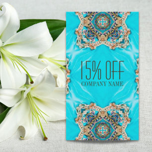 turquoise bohemian henna Pattern Yoga Instructor Discount Card