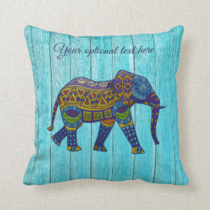 Turquoise Bohemian Mosaic Elephant Pillow