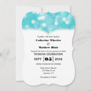 Turquoise Bokeh Glitter Lights Wedding Invites