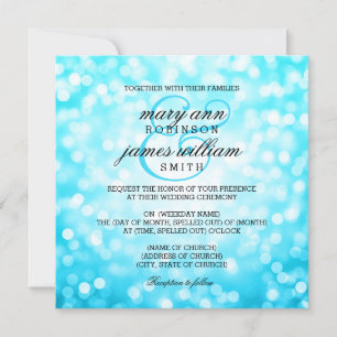 Turquoise Bokeh Lights Elegant Wedding Invitation