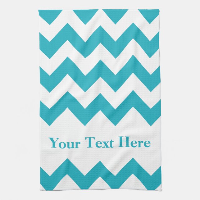 Turquoise Bold Chevron with customisable text Tea Towel (Vertical)