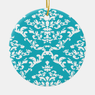 Turquoise Bold Damask at Emporiomoffa Ceramic Tree Decoration