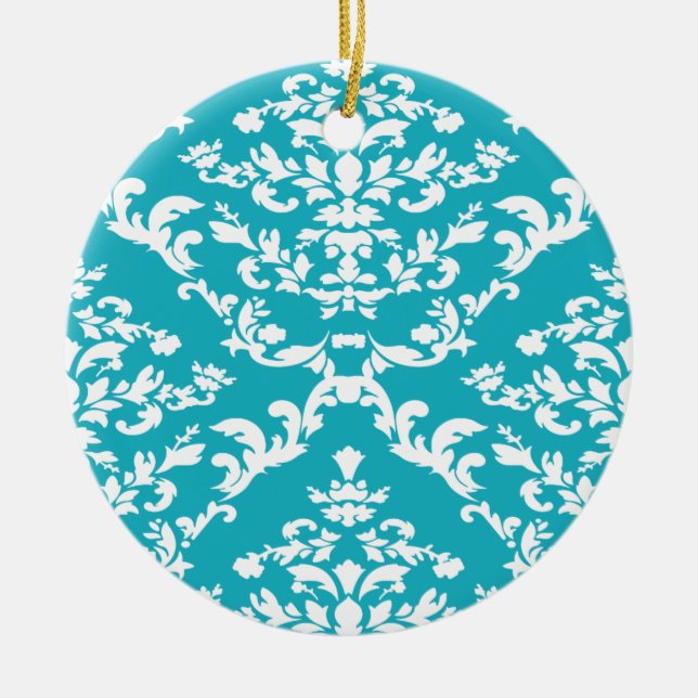 Turquoise Bold Damask at Emporiomoffa Ceramic Tree Decoration (Front)