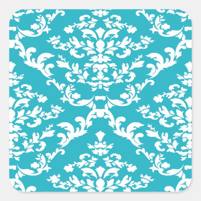 Turquoise Bold Damask at Emporiomoffa Square Sticker (Front)