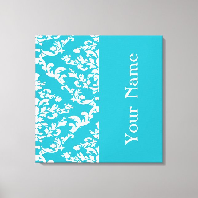 Turquoise Bold Damask with name @ Emporiomoffa Canvas Print (Front)