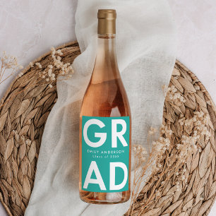Turquoise Bold Grad Graduation Wine Label