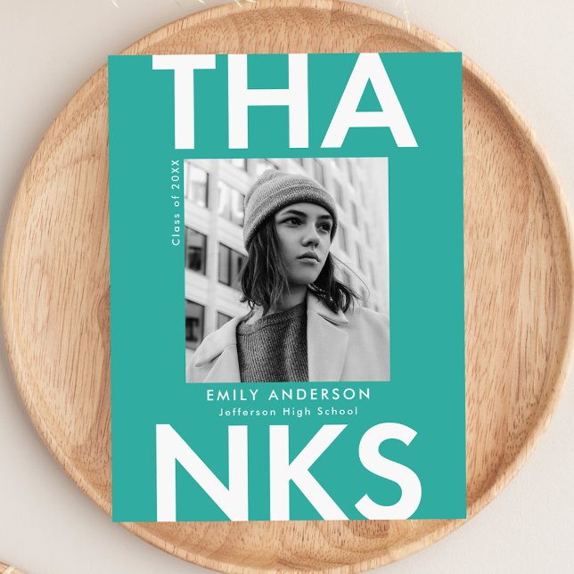 Turquoise | Bold Grad Photo Graduation Thank You Postcard (Creator Uploaded)