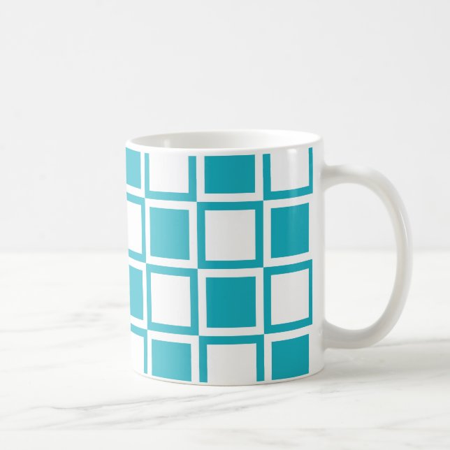 Turquoise Bold Mod Squares Coffee Mug (Right)