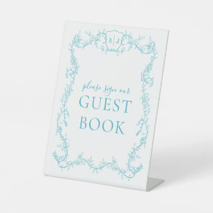 Turquoise Botanical Wedding Guest Book Pedestal Sign