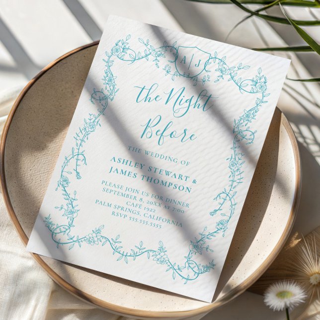 Turquoise Botanical Wedding Rehearsal Dinner Invitation (Creator Uploaded)