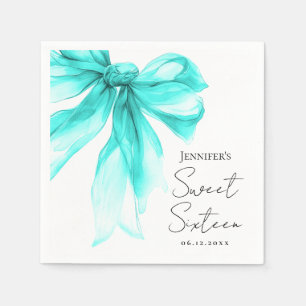 Turquoise Bow Coquette Script Sweet 16 Party Napkin