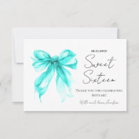 Turquoise Bow Coquette Script Sweet 16 Thank You 