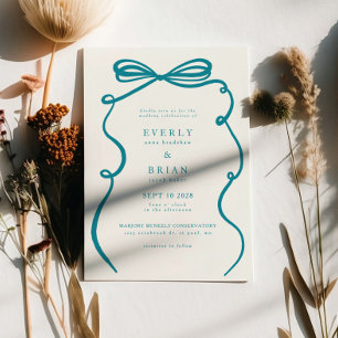Turquoise Bow Frame Wedding Invitation