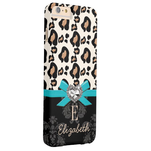 Turquoise Bow Heart Shaped Faux Bling Leopard Case-Mate iPhone Case (Back/Right)