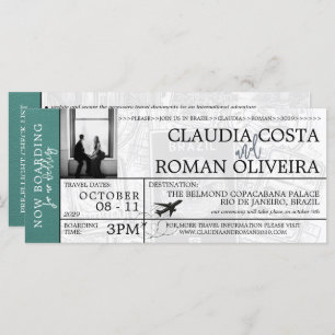 Turquoise Brazil Wedding Boarding Pass Invitation