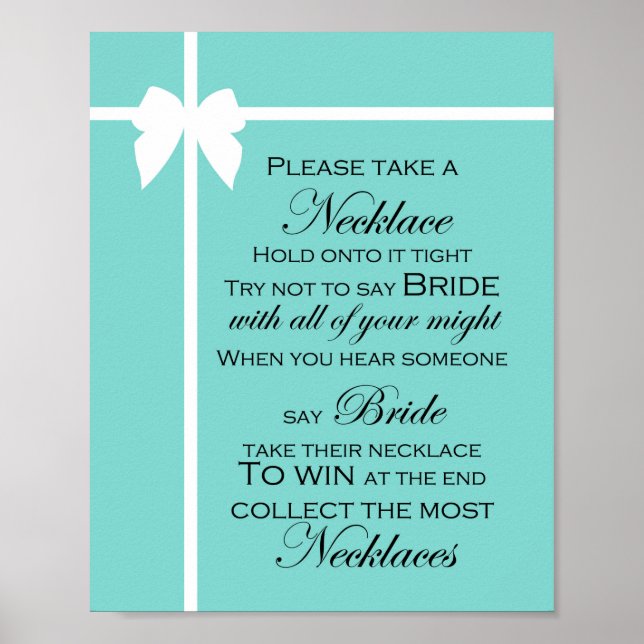 Turquoise Bridal Shower Game Sign Aqua (Front)