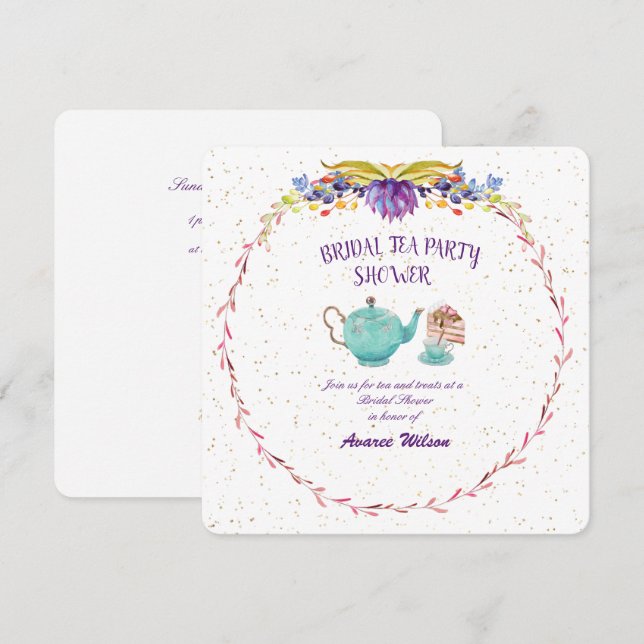 Turquoise Bridal Tea Party Shower Invitation (Front/Back)