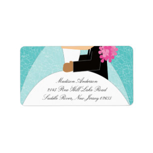 Turquoise Bride & Groom Return Address Label