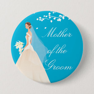 Turquoise Bride MOG Bridal Party  Button