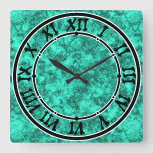 Turquoise bright marble pattern square wall clock