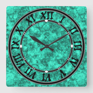 Turquoise bright marble pattern square wall clock