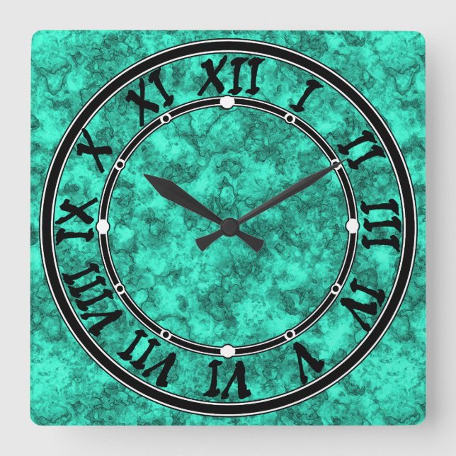 Turquoise bright marble pattern square wall clock (Front)