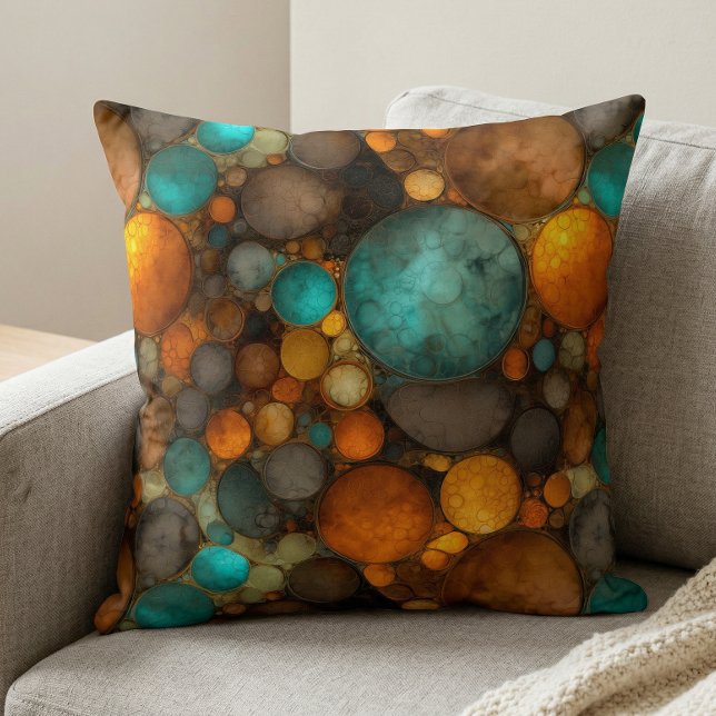 Turquoise Brown Abstract Fractal Pattern Cushion (Creator Uploaded)
