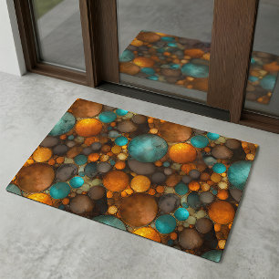 Turquoise Brown Abstract Fractal Pattern Doormat