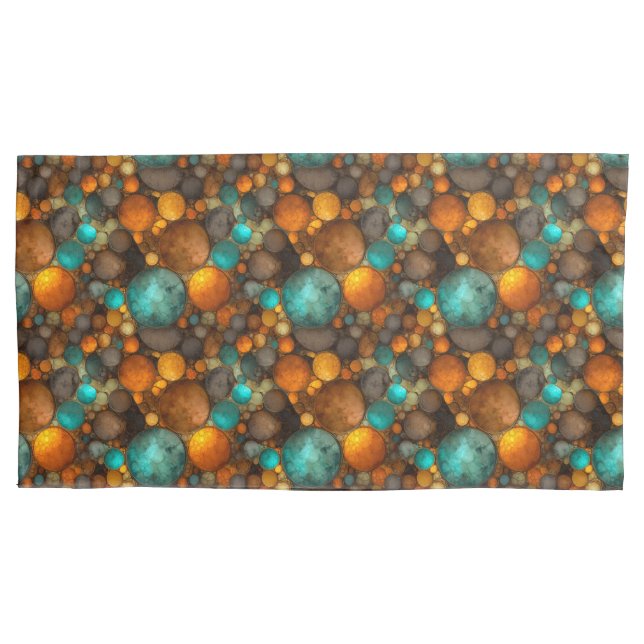 Turquoise Brown Abstract Fractal Pattern Pillowcase (Front)
