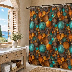 Turquoise Brown Abstract Fractal Pattern Shower Curtain