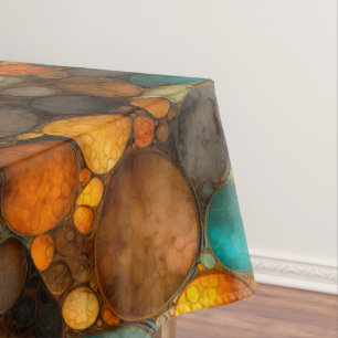 Turquoise Brown Abstract Fractal Pattern Tablecloth