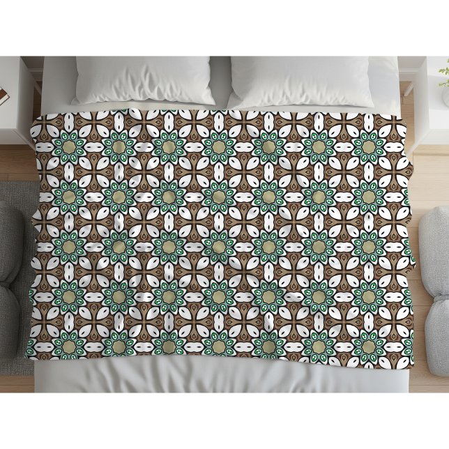 Turquoise, brown and white geometric mandala  fleece blanket (Creator Uploaded)