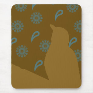 Turquoise Brown Bird Silhouette Mouse Mat