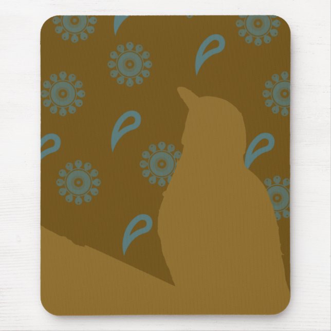 Turquoise Brown Bird Silhouette Mouse Mat (Front)