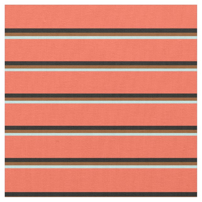 Turquoise, Brown, Black & Red Coloured Stripes Fabric (Close Up)