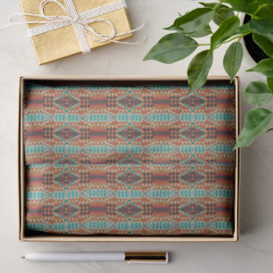 Turquoise Brown Burnt Orange Mosaic Pattern Tissue Paper