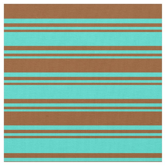 Turquoise & Brown Coloured Stripes Fabric (Close Up)