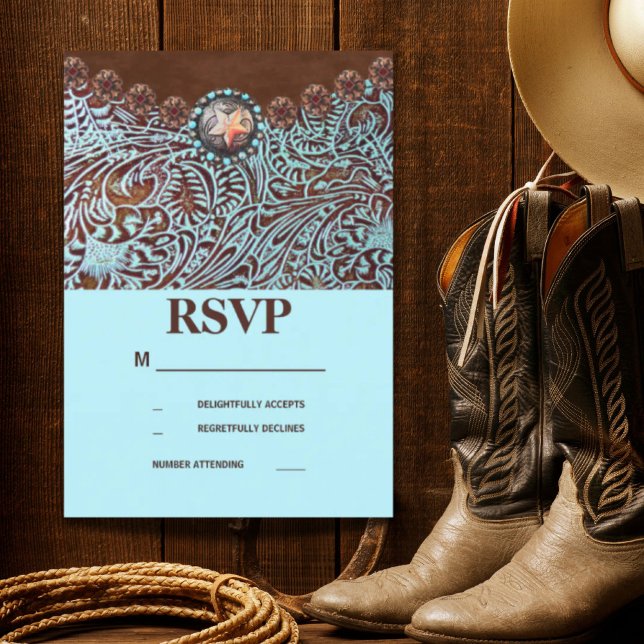 turquoise brown country western wedding RSVP Card (turquoise brown country western wedding RSVP)