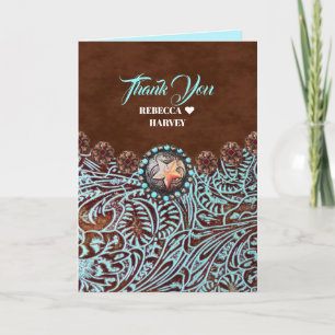 turquoise brown country western wedding thank you