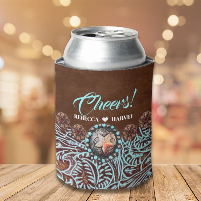 turquoise brown cowboy country western wedding can cooler (turquoise brown cowboy country western wedding can cooler)