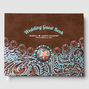 turquoise brown cowboy country western wedding guest book
