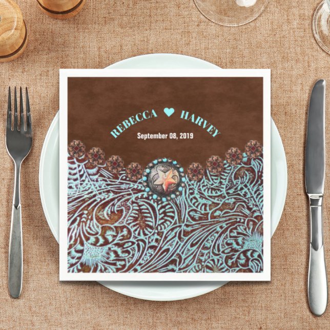 turquoise brown cowboy country western wedding napkin (turquoise brown cowboy country western wedding paper napkins)