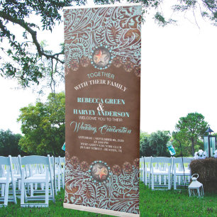 turquoise brown cowboy country western wedding retractable banner