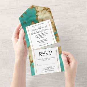 Turquoise Brown Cream Animal Cowhide Western All In One Invitation