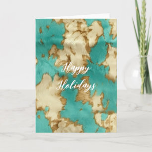 Turquoise Brown Cream Animal Cowhide Western  Card
