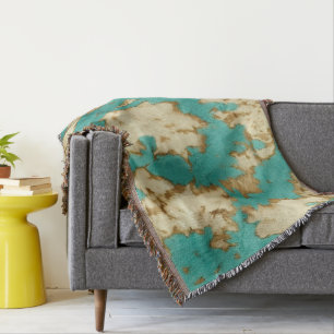 Turquoise Brown Cream Animal Cowhide Western Throw Blanket