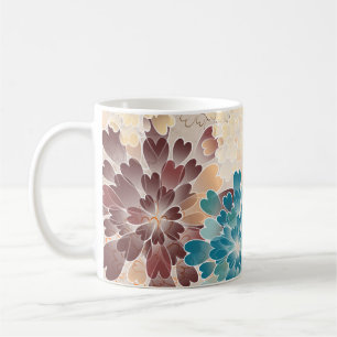 Turquoise Brown & Cream Flowers Retro Coffee Mug