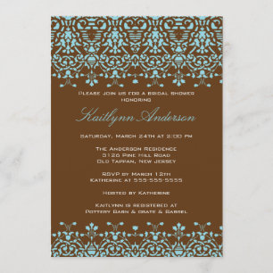 Turquoise & Brown Damask Bridal Shower Invitation